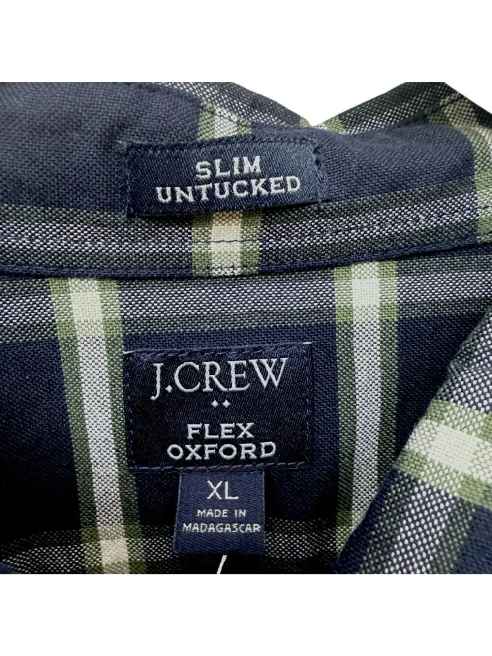 J.Crew Factory Flex Oxford Shirt Mens XL Navy Blue Check Slim Untucked NWT